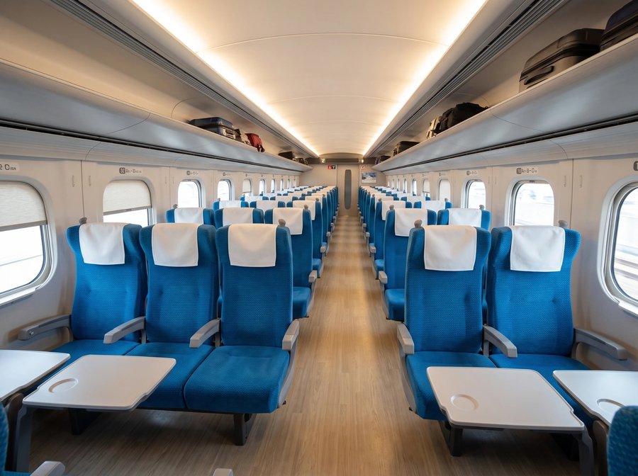 Ordinary Car interior with 3-2 seating and overhead luggage racks